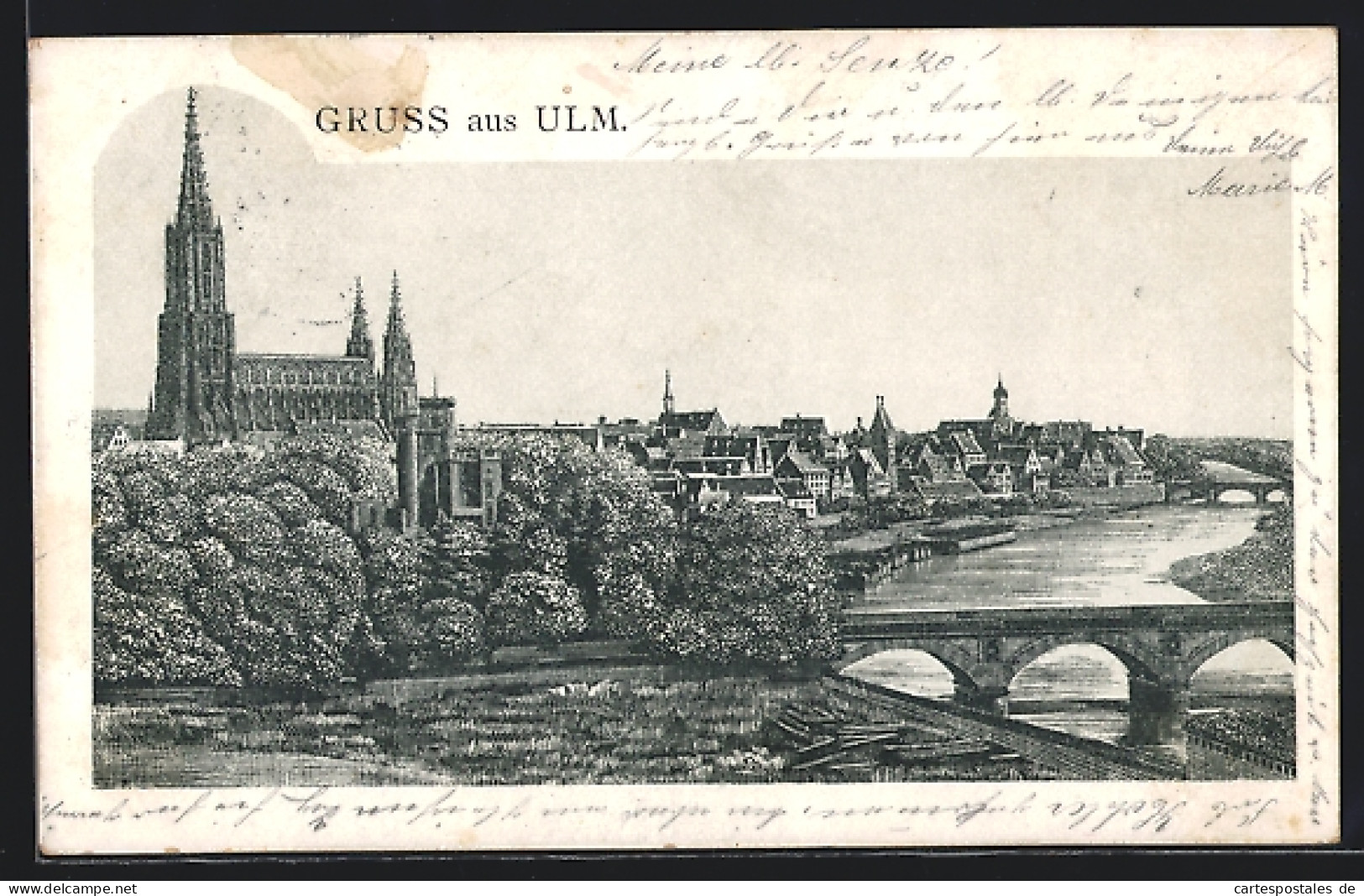 Künstler-AK Ulm A. D., Gesamtansicht Mit Donaubrücke Und Münster  - Ulm