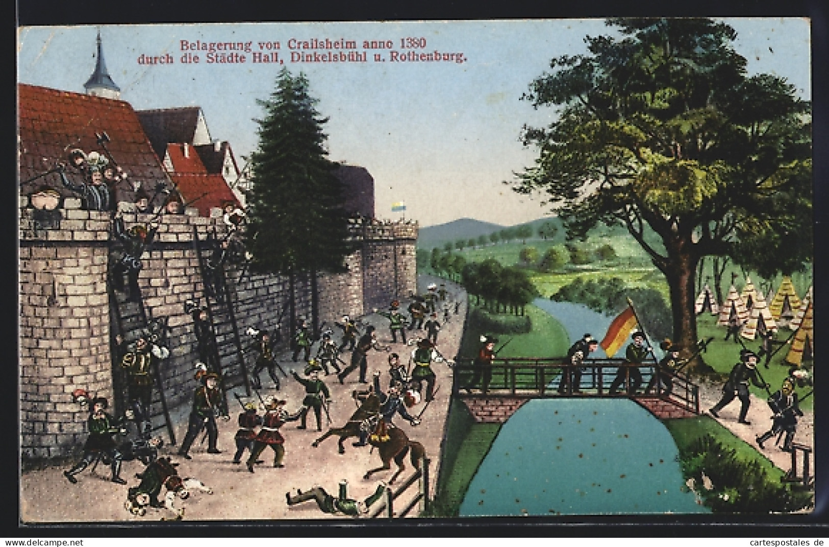Künstler-AK Crailsheim, Belagerung Der Stadt 1380 Durch Die Städte Hall, Dinkelsbühle Und Rothenburg  - Crailsheim