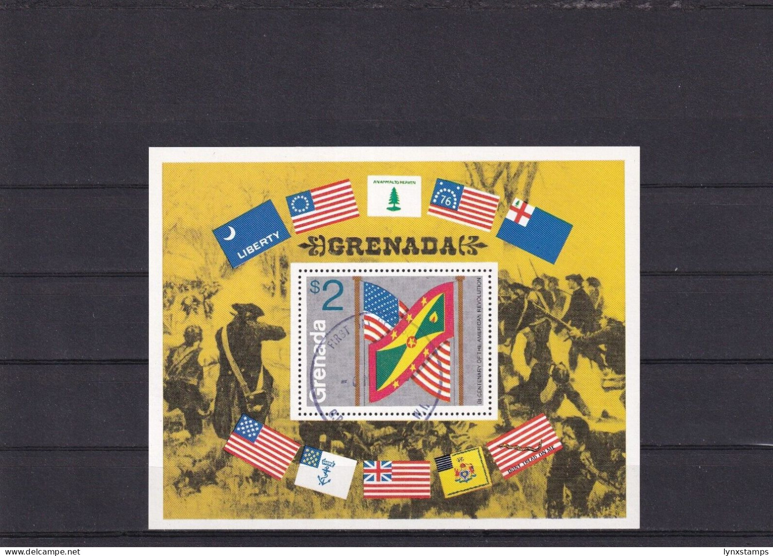 SA06a Grenada 1975 200th Anniv American Revolution First Day Of Issue Minisheet - Grenade (1974-...)