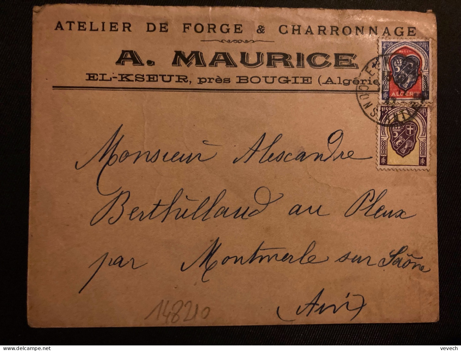 LETTRE ATELIER DE FORGE A MAURICE TP 4F50 + 1F50 OBL.3-12 47 EL-KSEUR Pour A BERTHILLAUD à MONTMERLE (01) - Briefe U. Dokumente