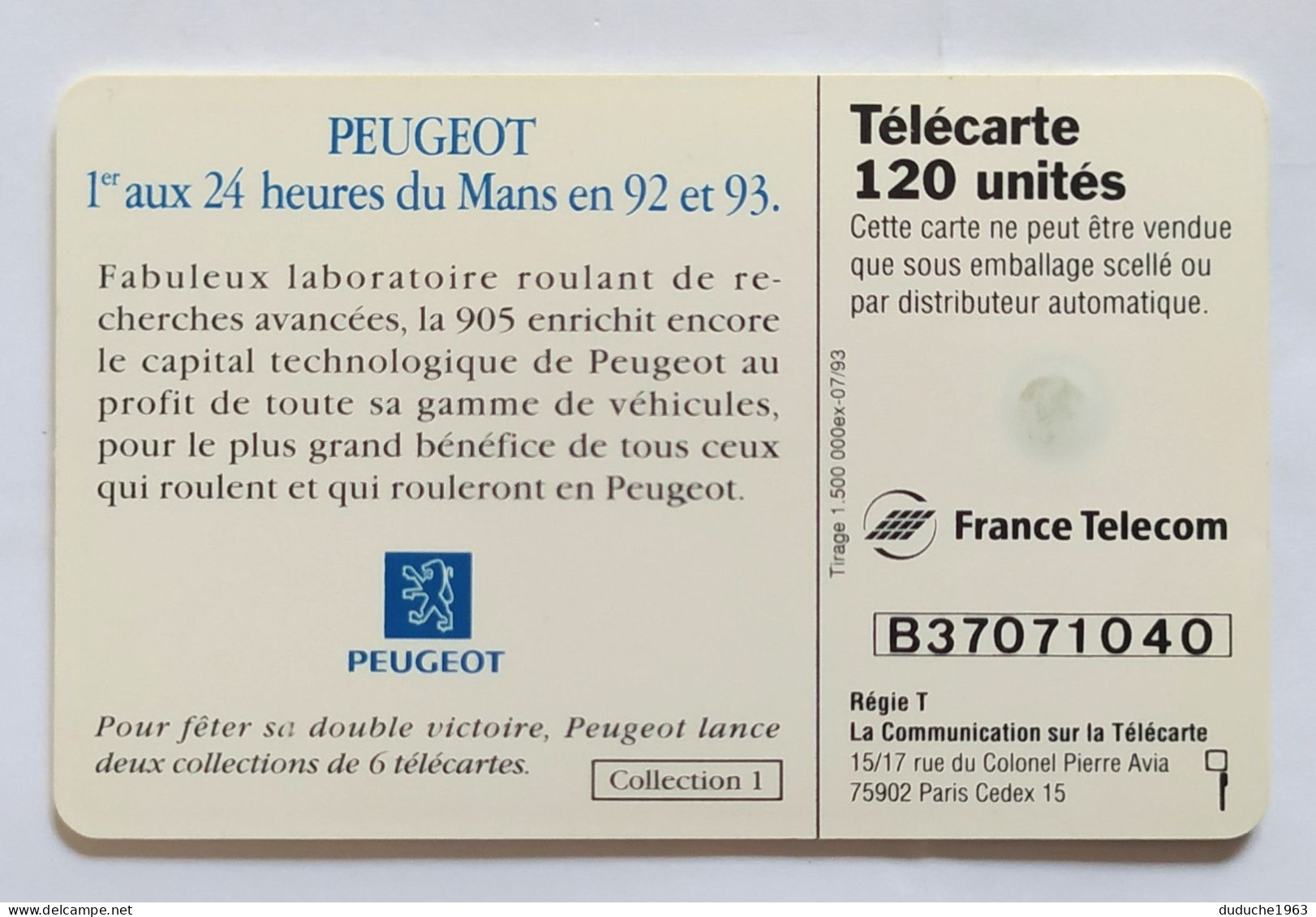 Télécarte France - Peugeot 24 Heures Du Mans - Unclassified