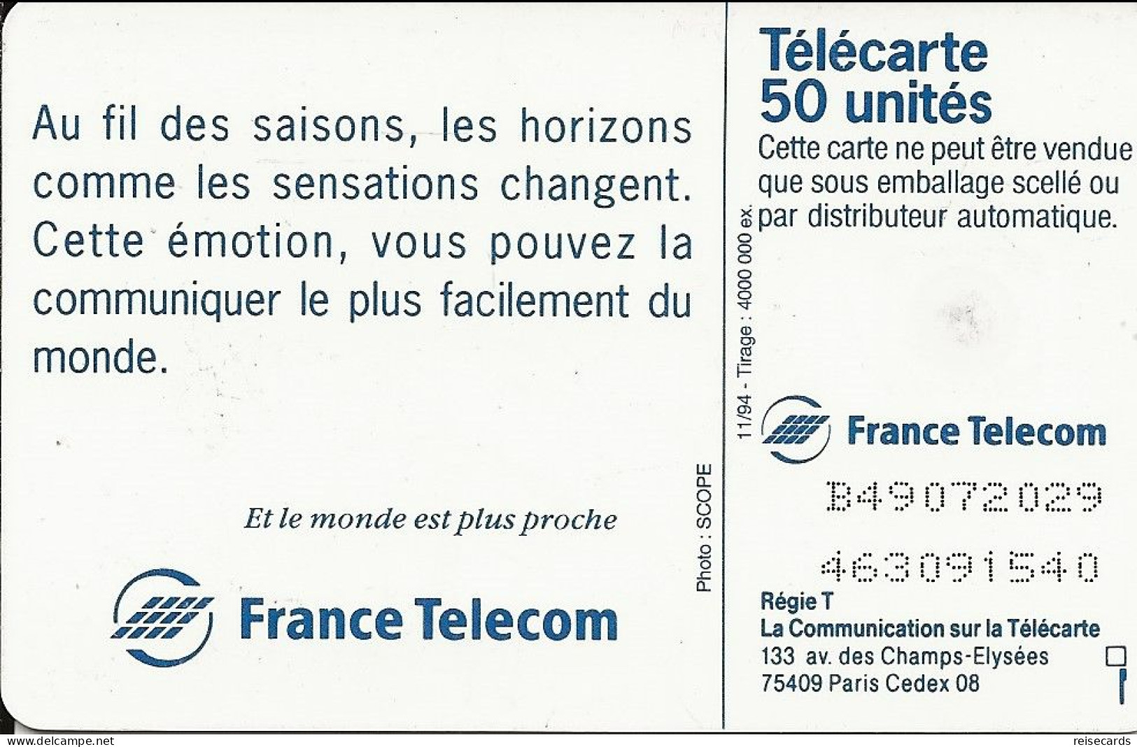 France: France Telecom 11/94 F524B Saison Hiver - 1994