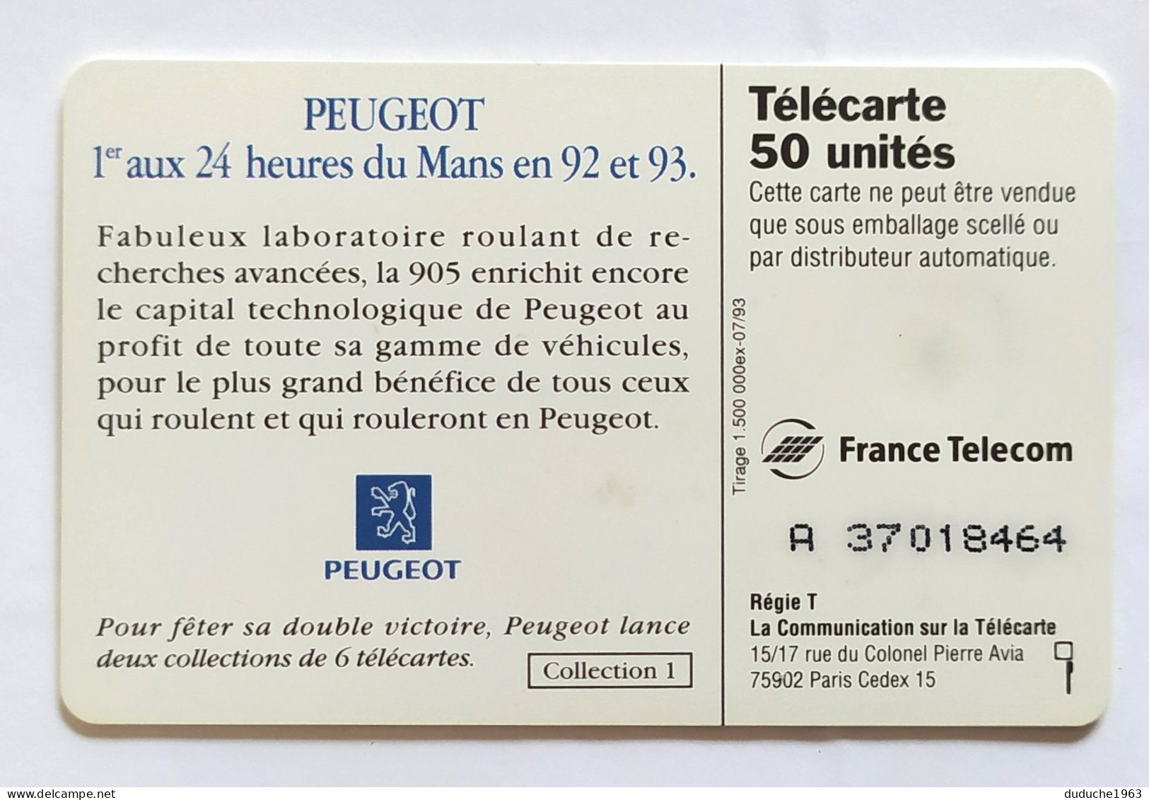 Télécarte France - Peugeot 24 Heures Du Mans - Non Classés