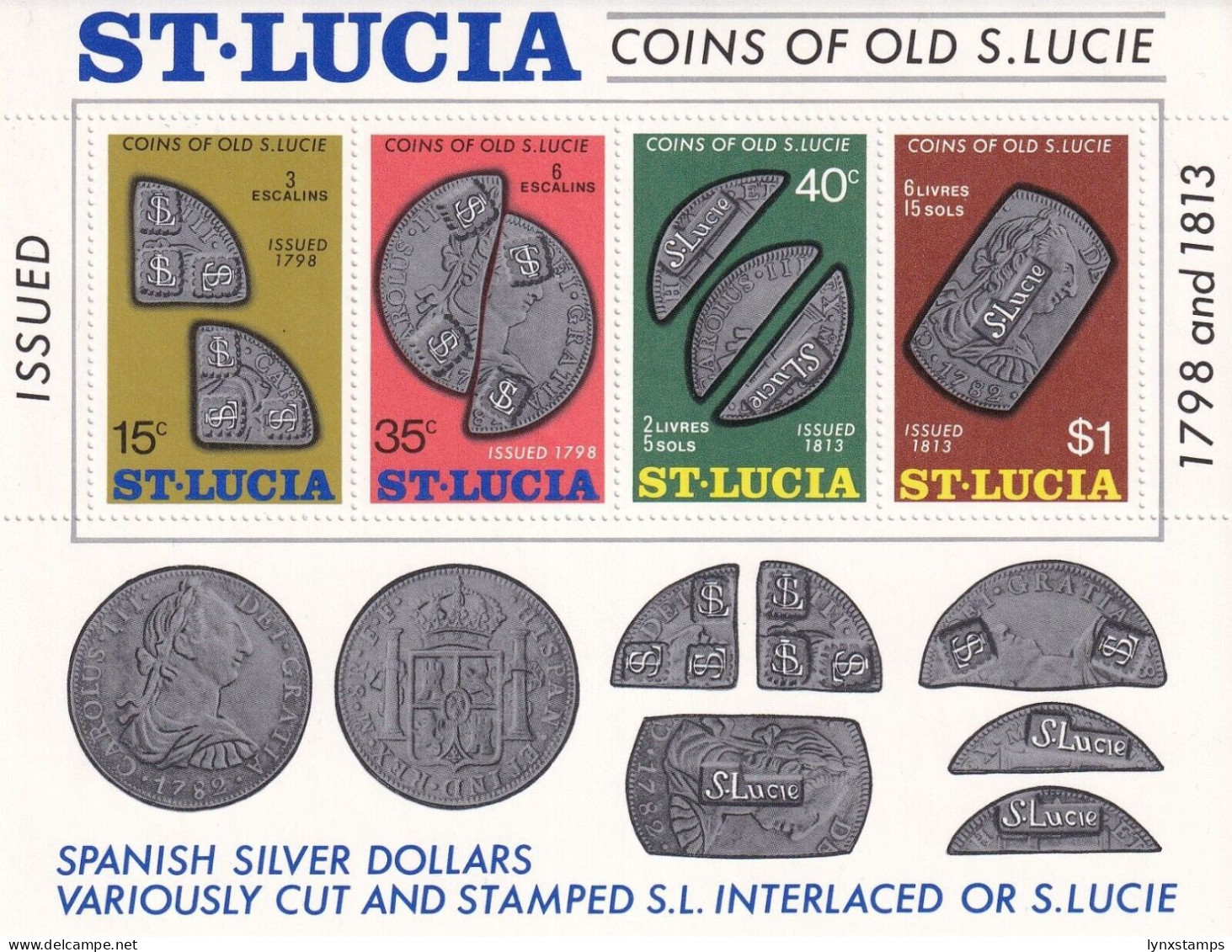 SA06a St Lucia 1974 Coins Of Old St. Lucia Minisheet - St.Lucie (1979-...)