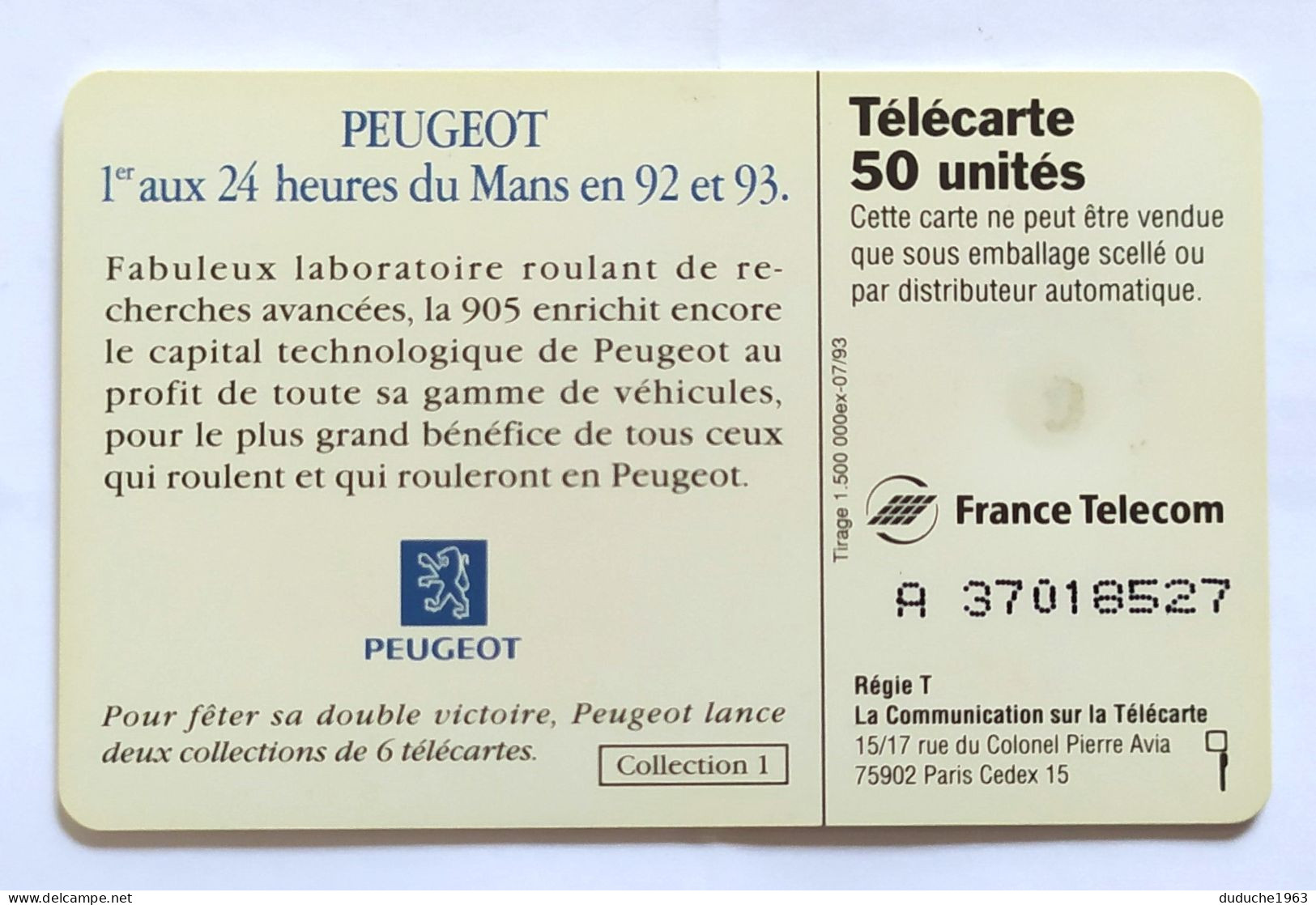 Télécarte France - Peugeot 24 Heures Du Mans - Ohne Zuordnung