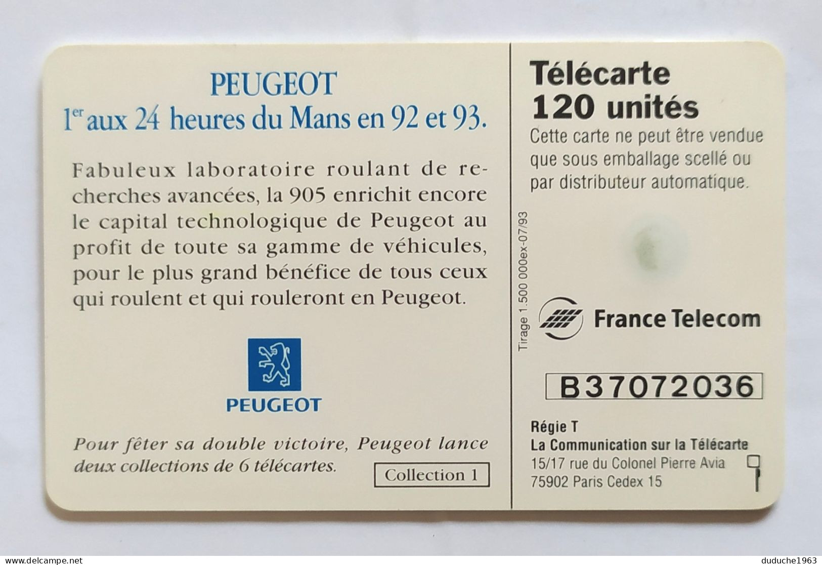 Télécarte France - Peugeot 24 Heures Du Mans - Non Classés