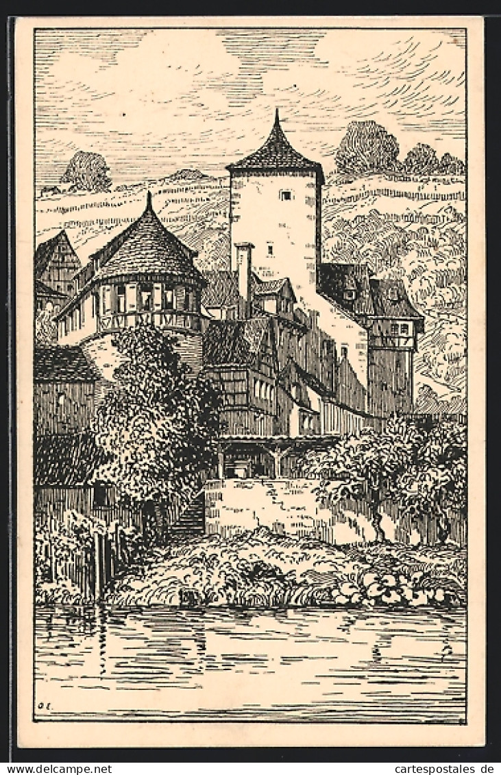 Künstler-AK Schw. Hall, Partie Am Ufer  - Schwäbisch Hall