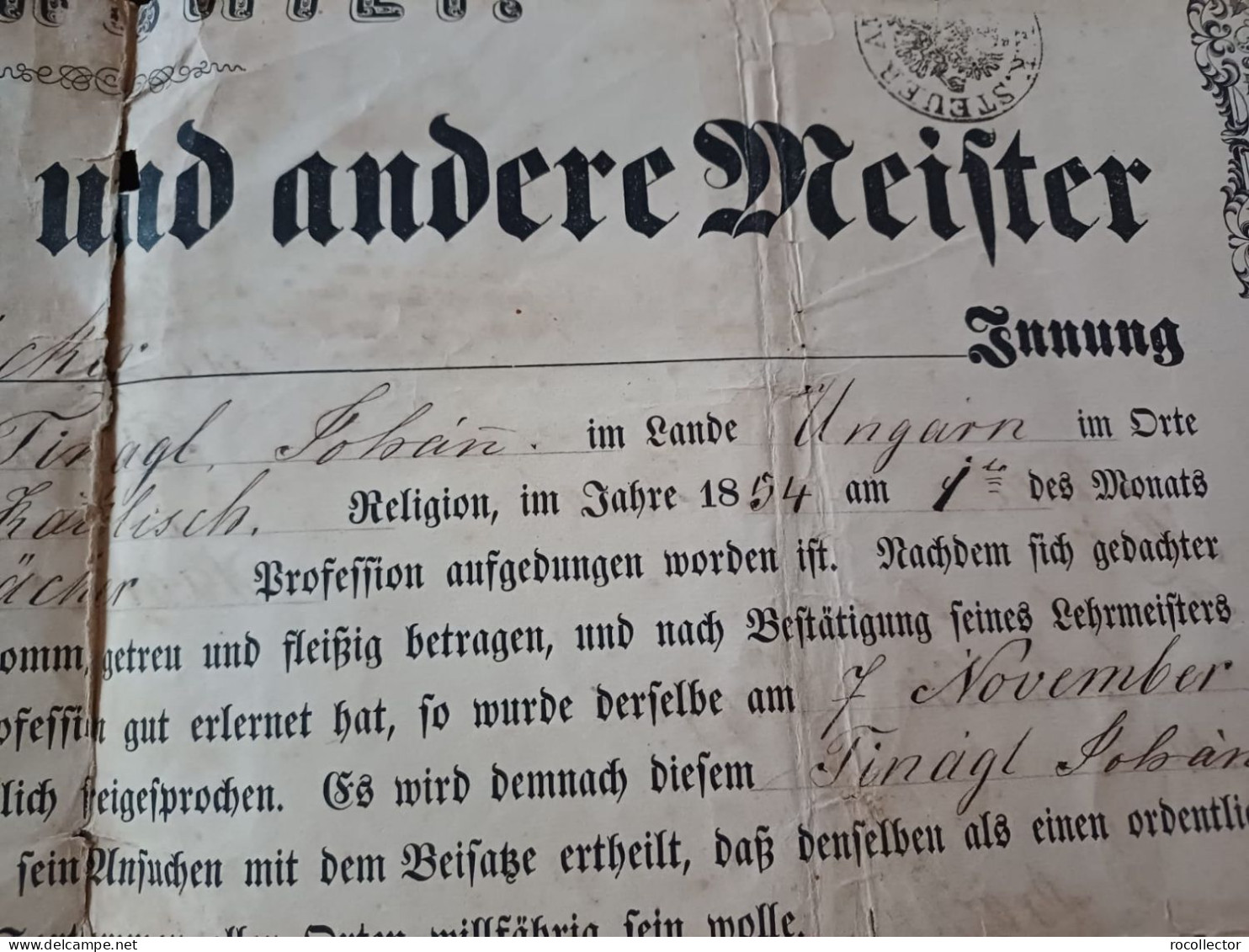 Baker Diploma 1860 Given By The Guild Of Bakers From Gyor, Hungary A2455N - Diplomas Y Calificaciones Escolares