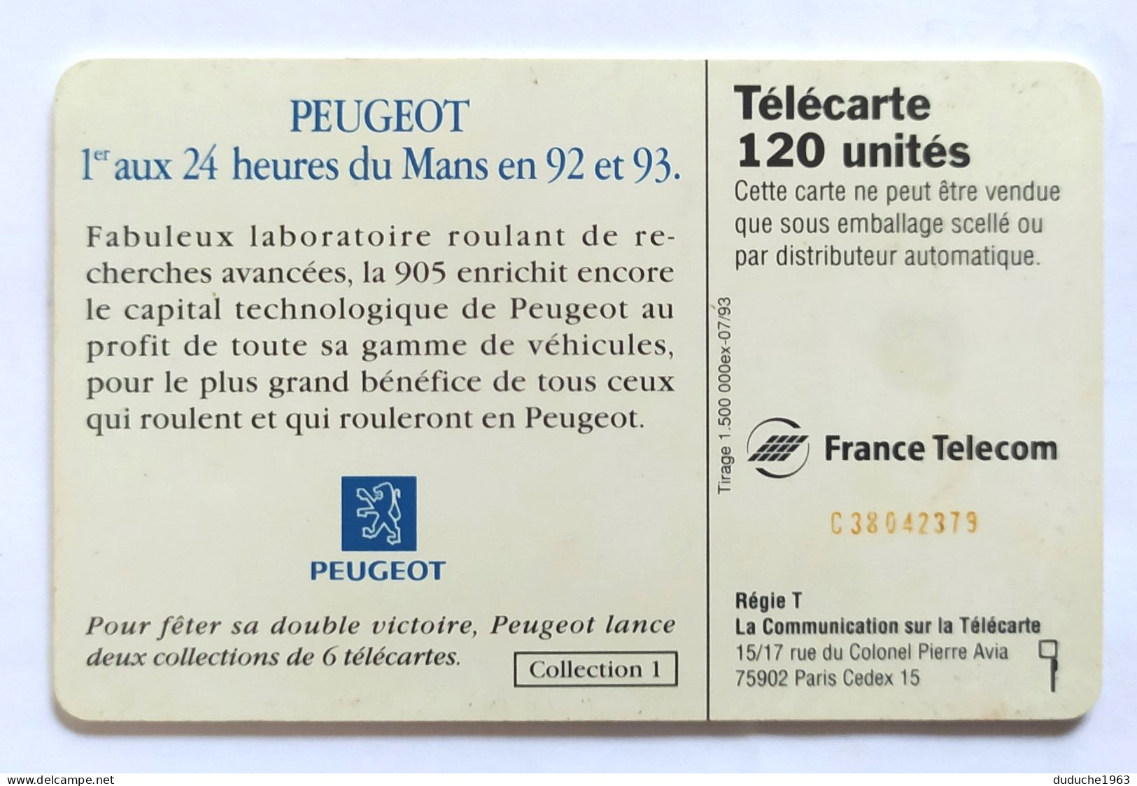 Télécarte France - Peugeot 24 Heures Du Mans - Sin Clasificación