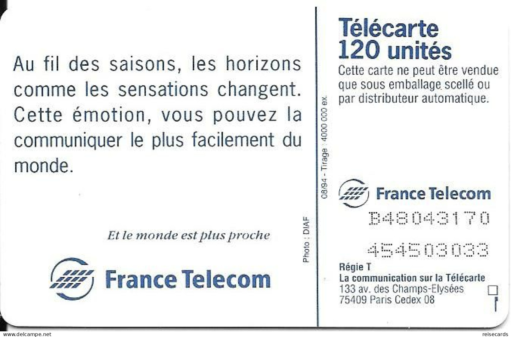 France: France Telecom 08/94 F505A Saison Eté - 1994