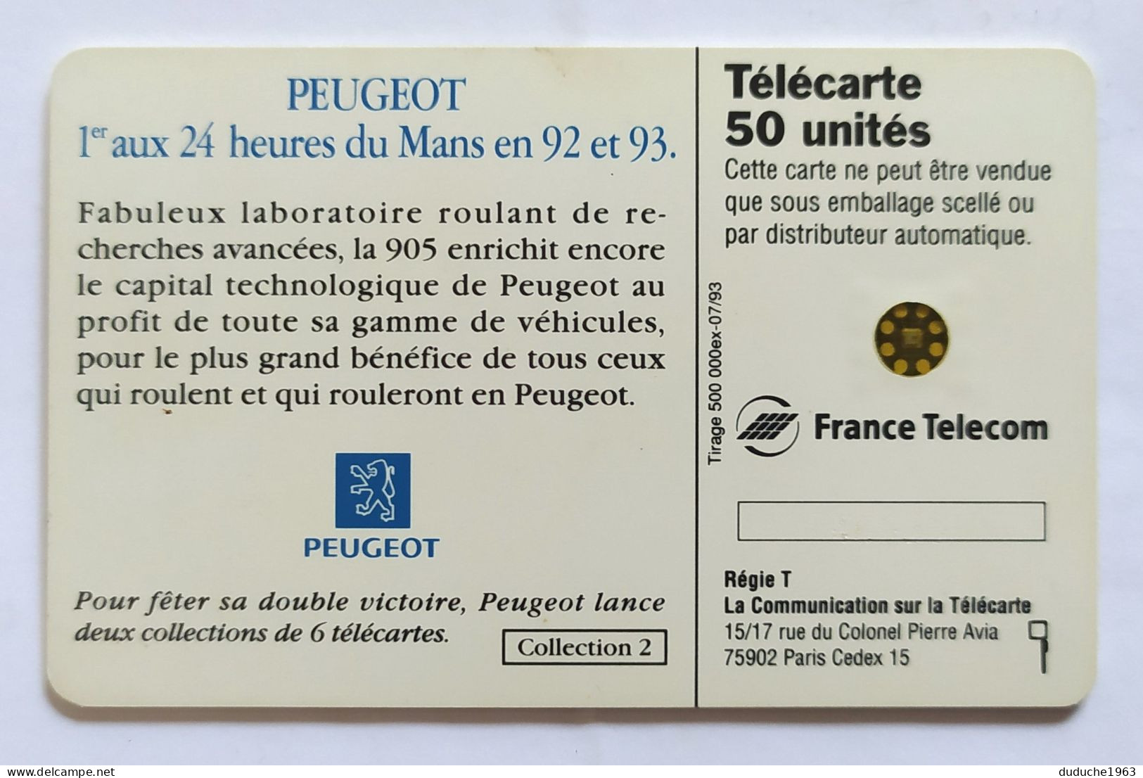 Télécarte France - Peugeot 24 Heures Du Mans - Ohne Zuordnung