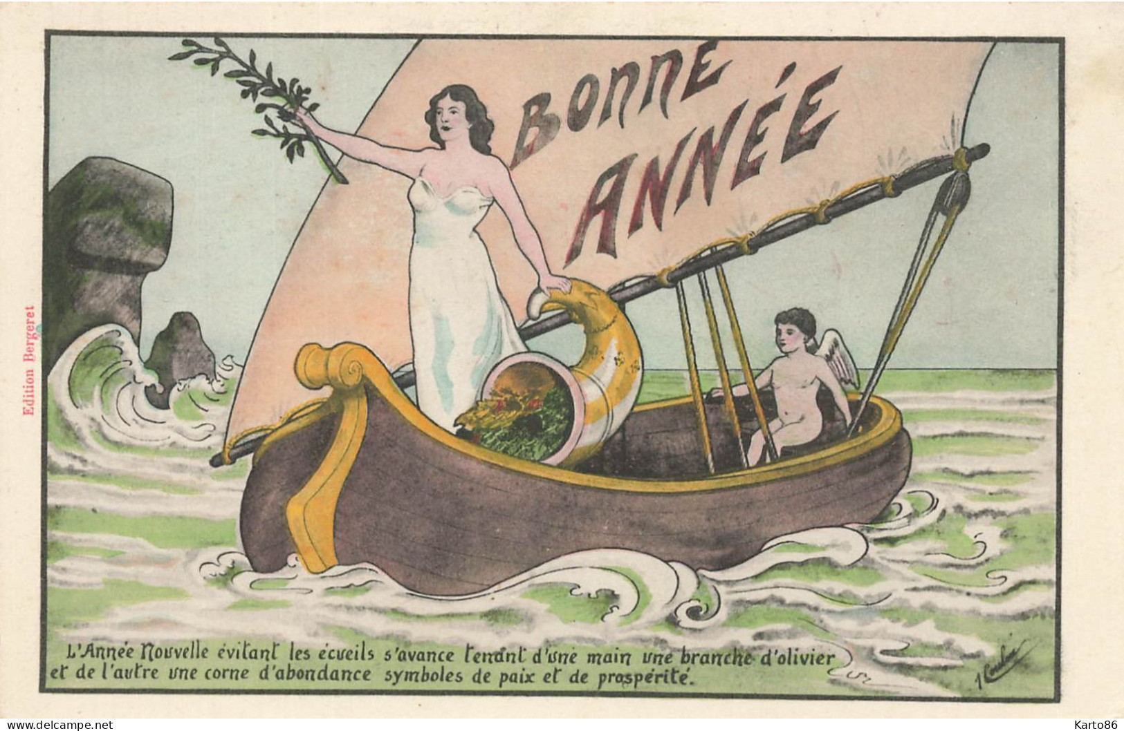 Bergeret * CPA Illustrateur J. COULON * Bonne Année * Femme Bateau Ange Angelot Angel - Bergeret