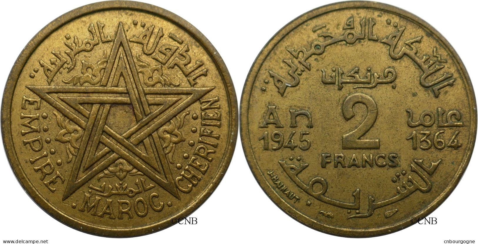 Maroc - Protectorat Français - Mohammed V - 2 Francs AH1364-1945 - TTB+/AU50 - Mon5997 - Maroc