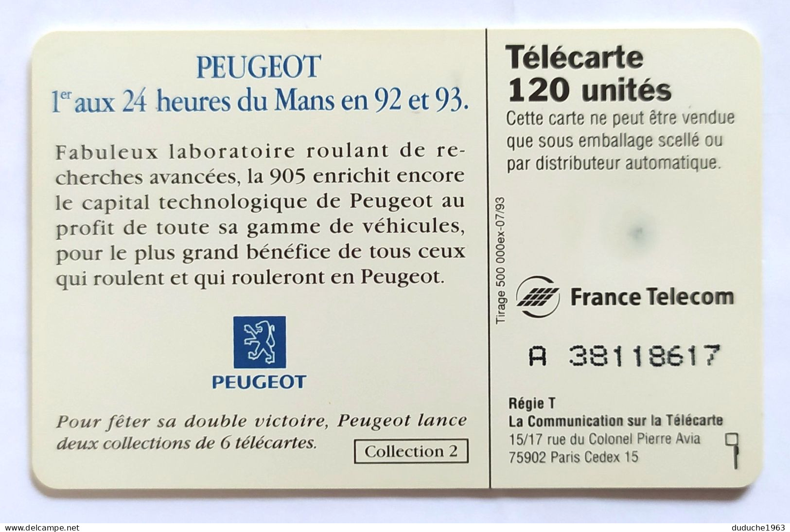 Télécarte France - Peugeot 24 Heures Du Mans - Non Classificati