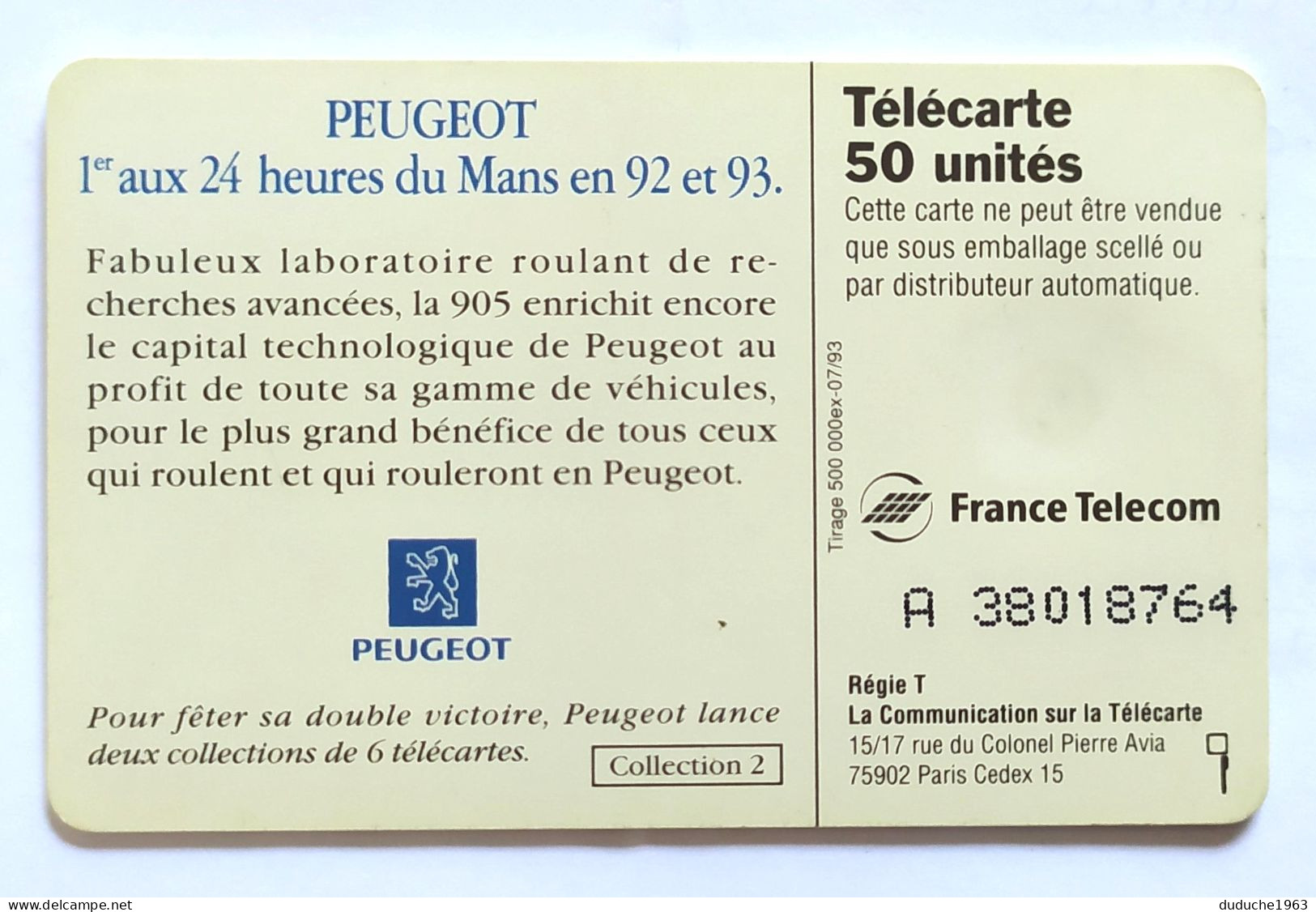 Télécarte France - Peugeot 24 Heures Du Mans - Non Classificati