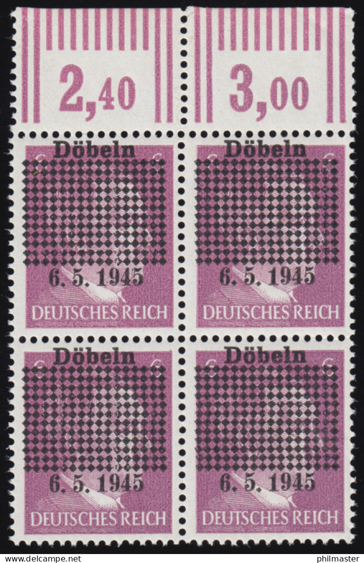 Döbeln 1b 6 Pf. Gitterüberdruck Mit Datum 6.5.1945, OR-Viererbl., Postfrisch ** - Nuevos