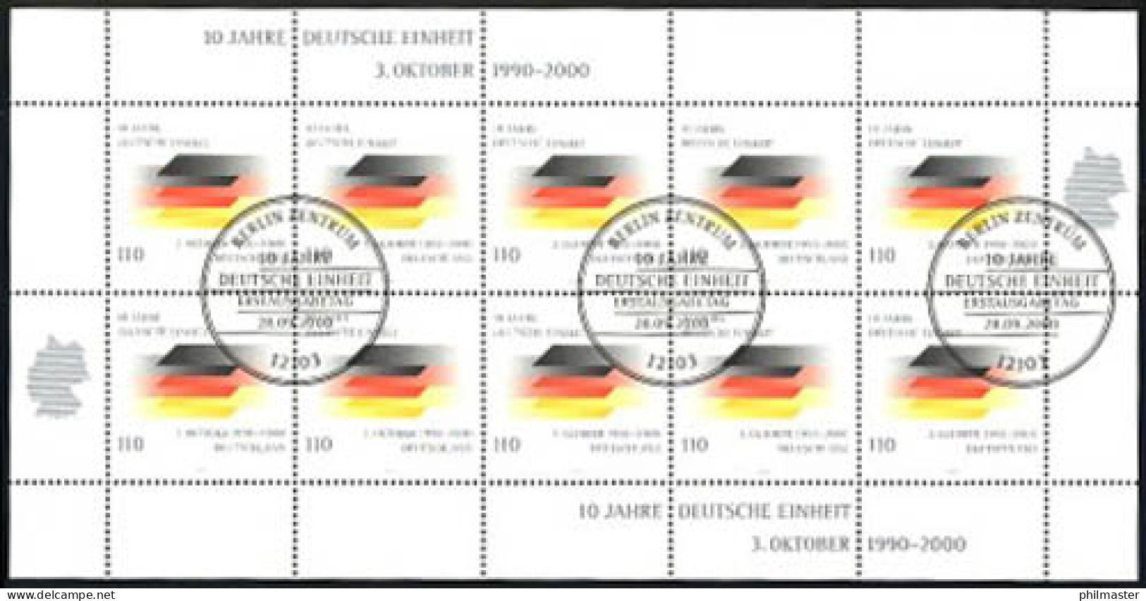 2142 Deutsche Einheit - 10er-Bogen ESSt  - 1991-2000