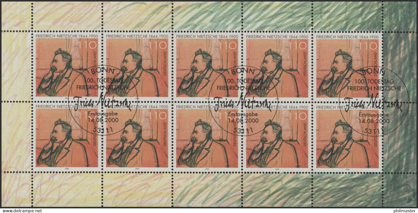 2131 Friedrich Nietzsche - 10er-Bogen ESSt BONN - 1991-2000