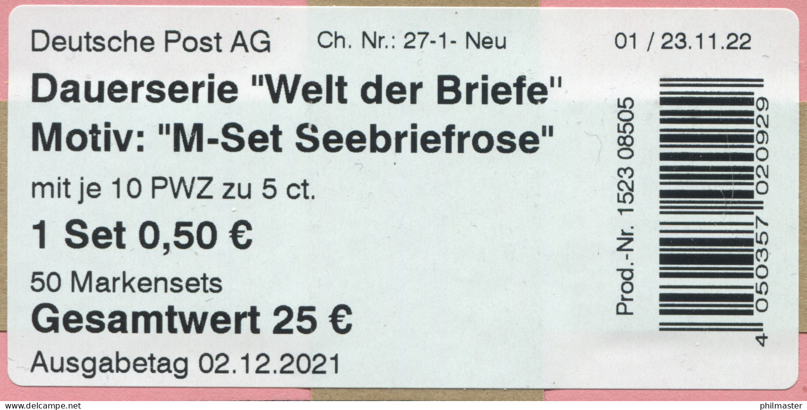 FB 113I Welt Der Briefe: Seebriefrose 5 Cent, Folienblatt-BANDEROLE 99x48 Mm - 2011-2020