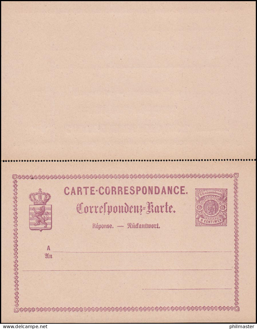 Luxemburg Postkarte P 11 Wappen Im Kreis 6/6 C. Rotviolett, Ungebraucht  - Sonstige & Ohne Zuordnung