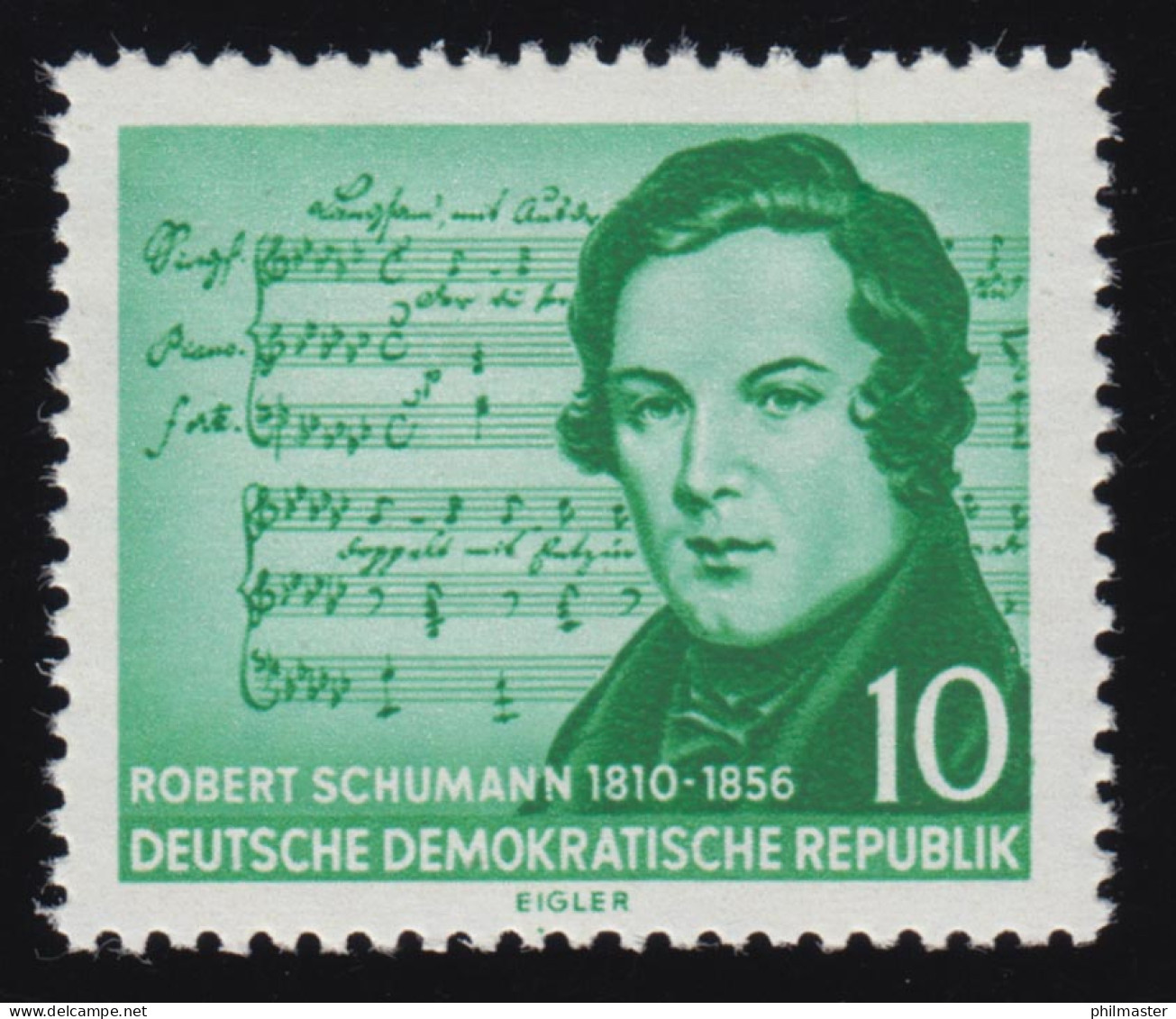 528 XII Robert Schumann 10 Pf Wz.2 XII ** - Unused Stamps