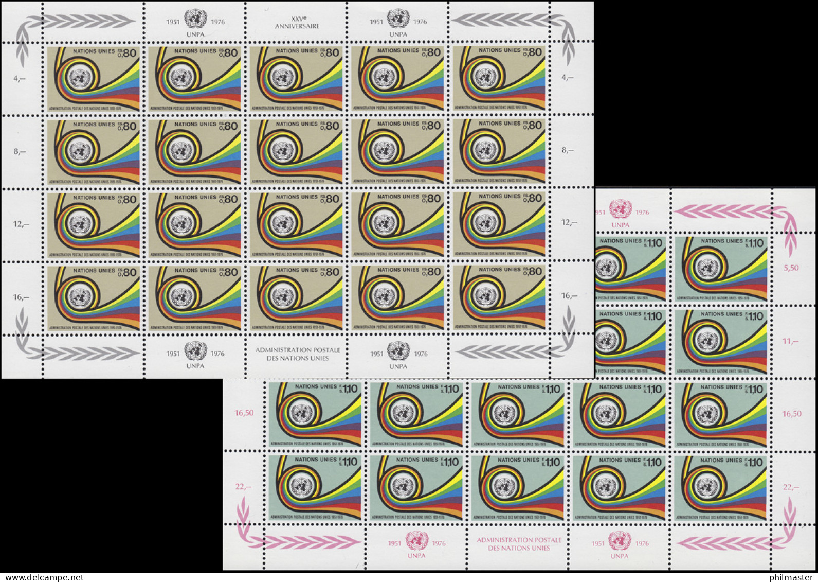 UNO Genf 60-61 Postverwaltung UNPA 1976, Kleinbogen-Satz ** - Andere & Zonder Classificatie