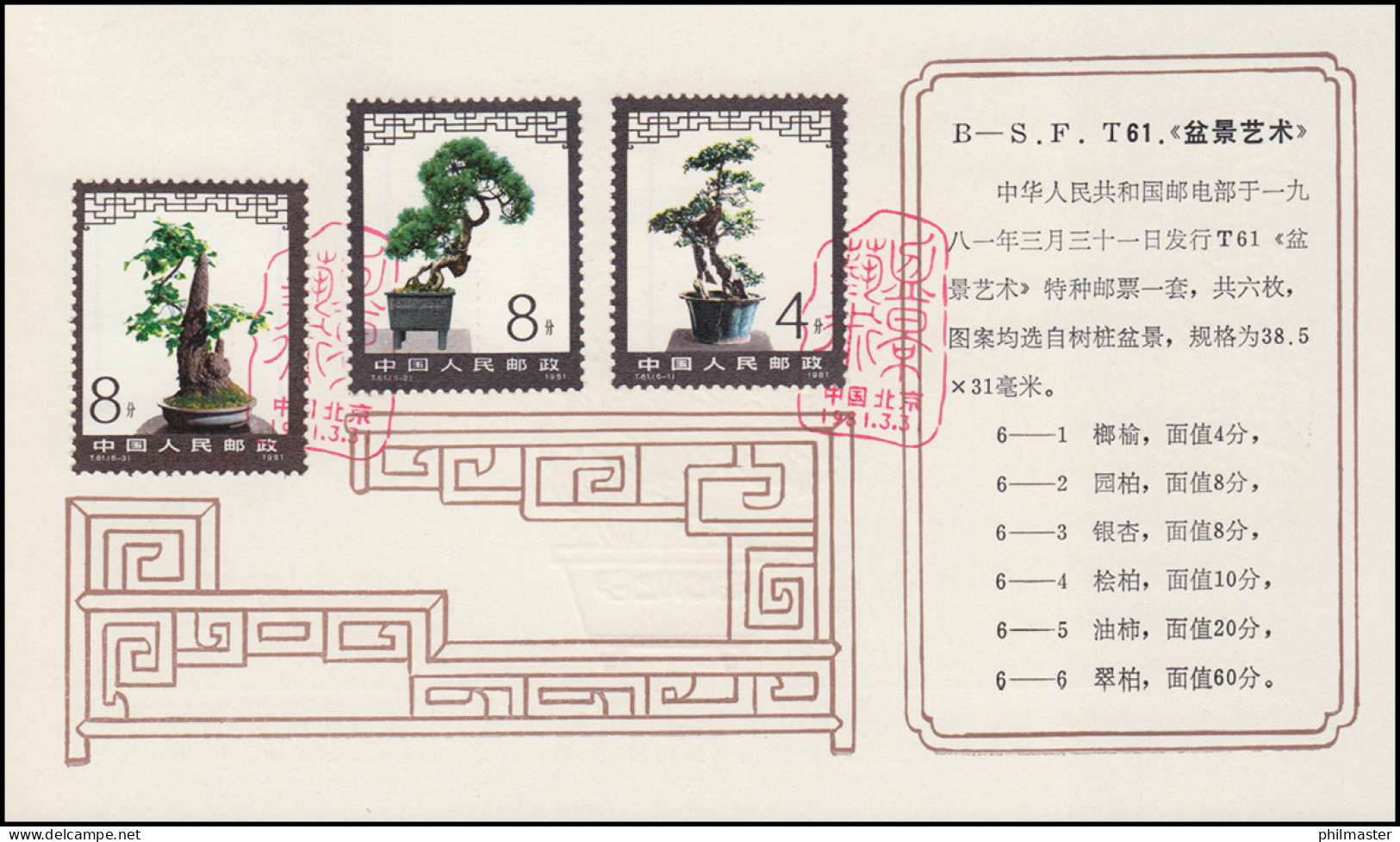 Gedenkkarte China 1676-1681 Miniaturlandschaften: Bonsaipflanzen 1981, ESSt  - Other & Unclassified