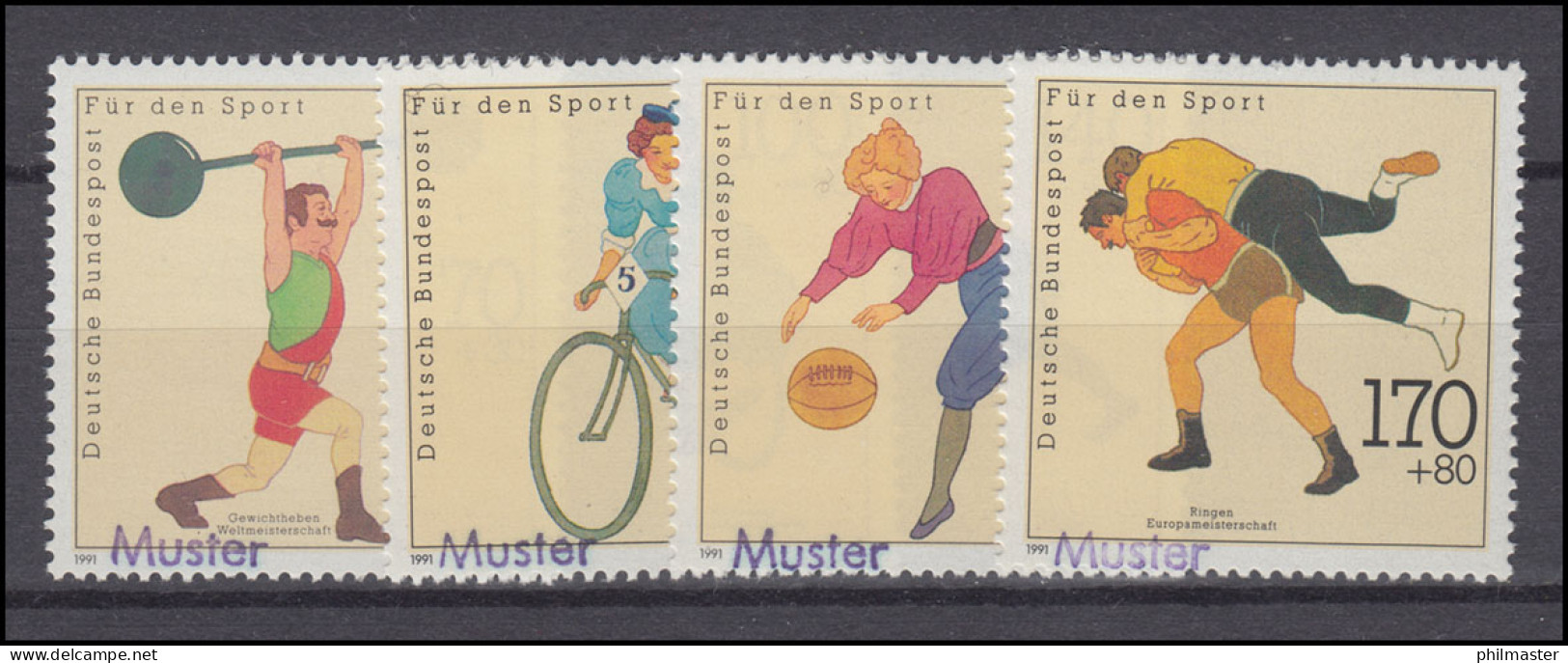 1499-1502 Gewichtheben Radfahren Basketball Ringen, Satz Mit Muster-Aufdruck - Variétés Et Curiosités