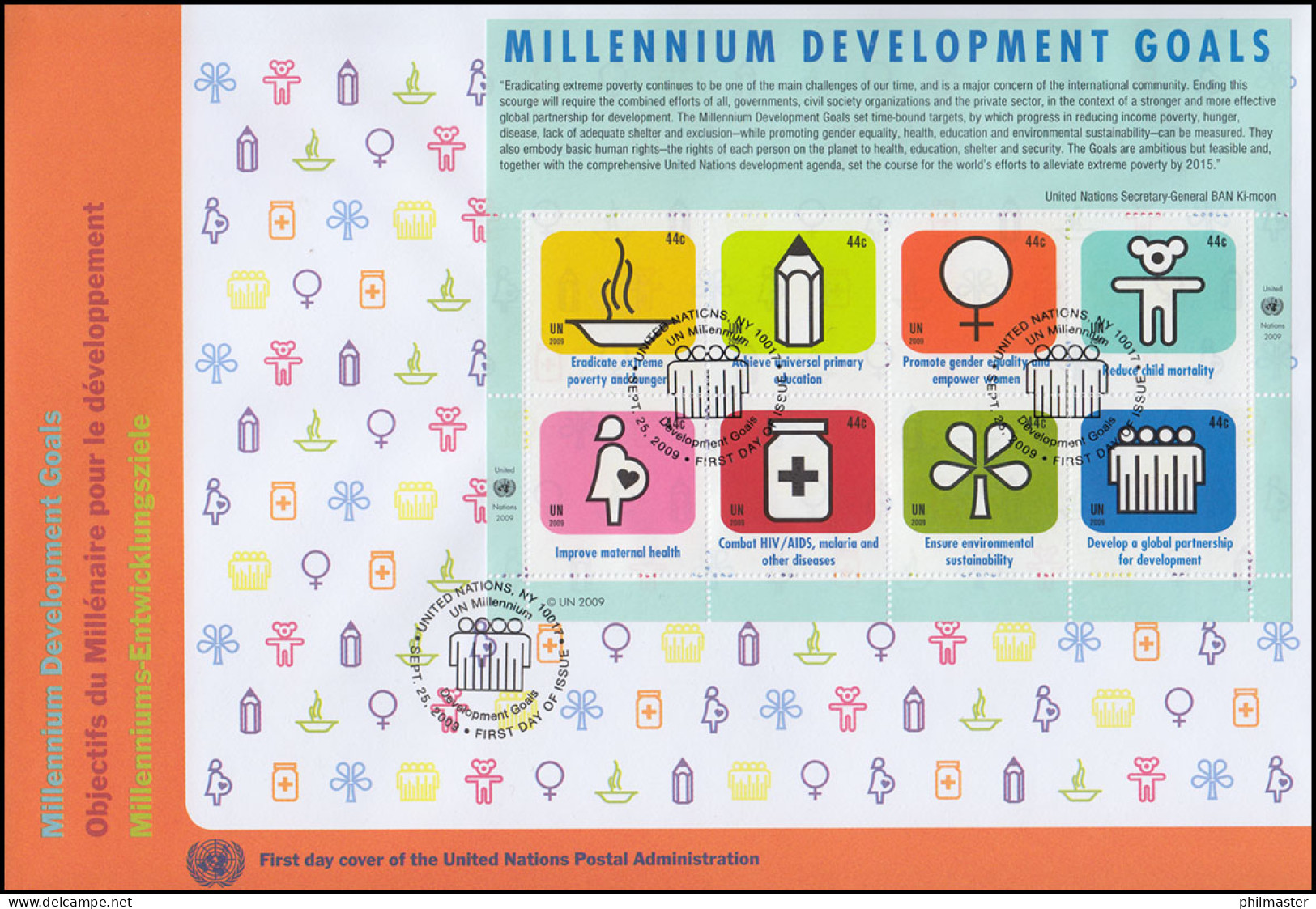 UNO New York 1162-1169 Millenniums-Entwicklungsziele Kleinbogen Schmuck-FDC 2009 - Altri & Non Classificati