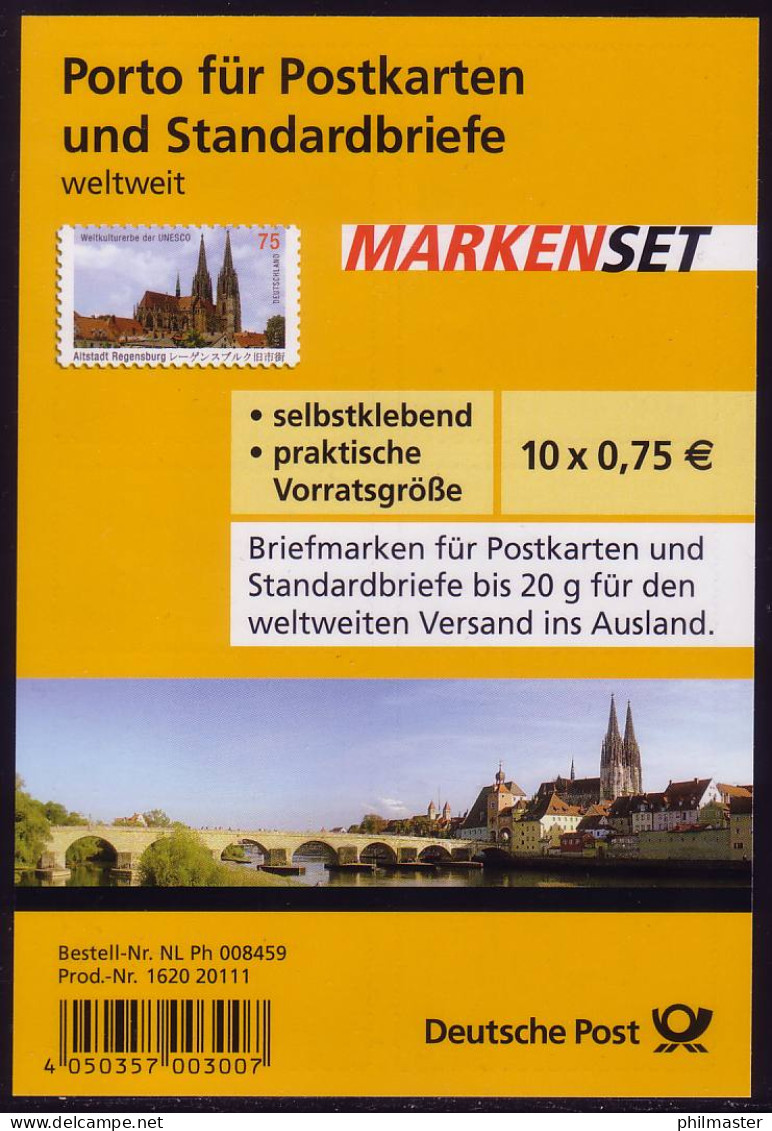 FB 14a UNESCO Regensburg, Folienblatt 10x2850 Nr. 162020111, ** - 2011-2020