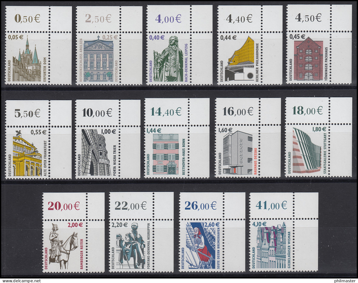 2298 Ff SWK 14 Werte Mit Euro-Währung Komplett, Ecken Oben Rechts ** - Unused Stamps