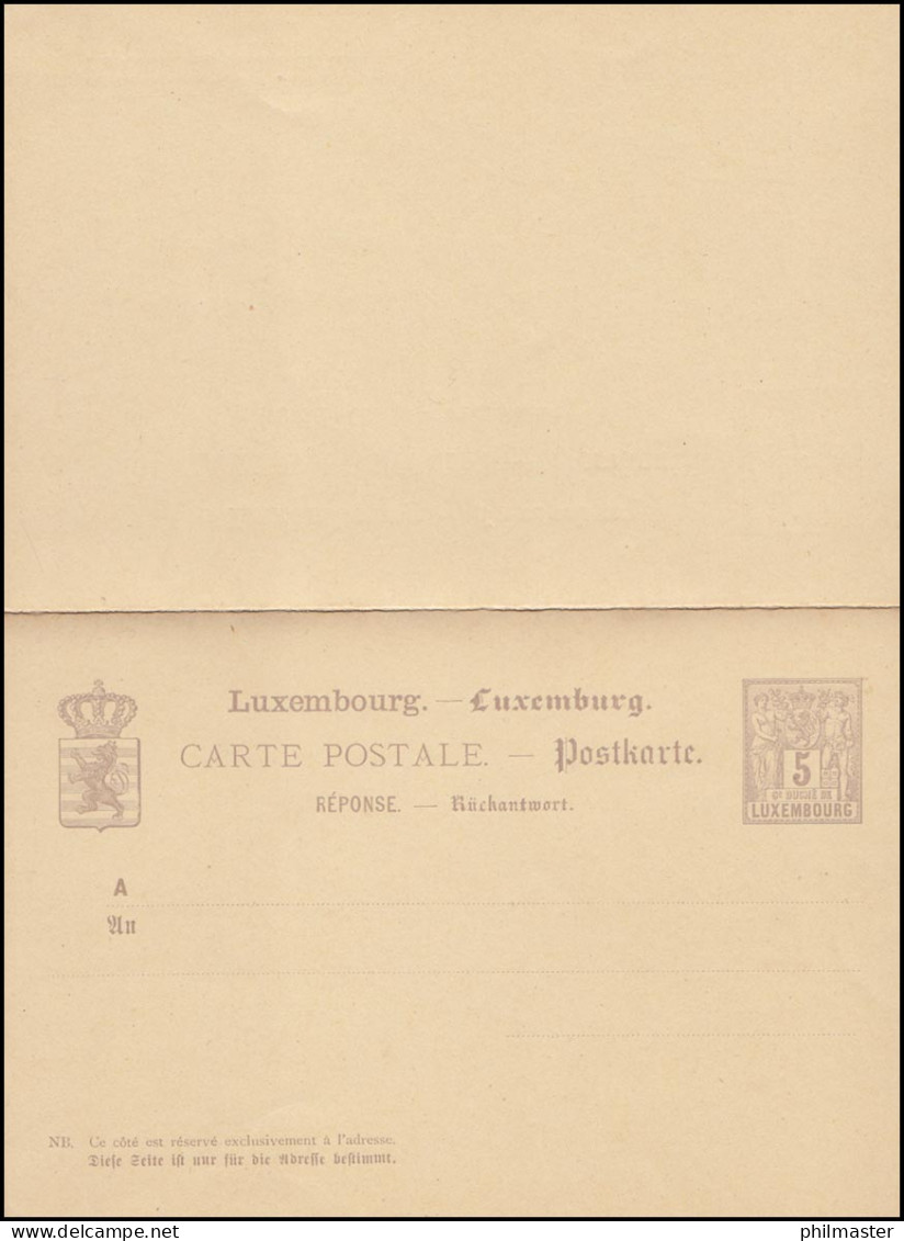 Luxemburg Postkarte P 45 Allegorie Doppelkarte 5/5 C., Ungebraucht  - Sonstige & Ohne Zuordnung