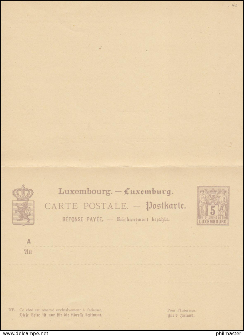 Luxemburg Postkarte P 45 Allegorie Doppelkarte 5/5 C., Ungebraucht  - Sonstige & Ohne Zuordnung