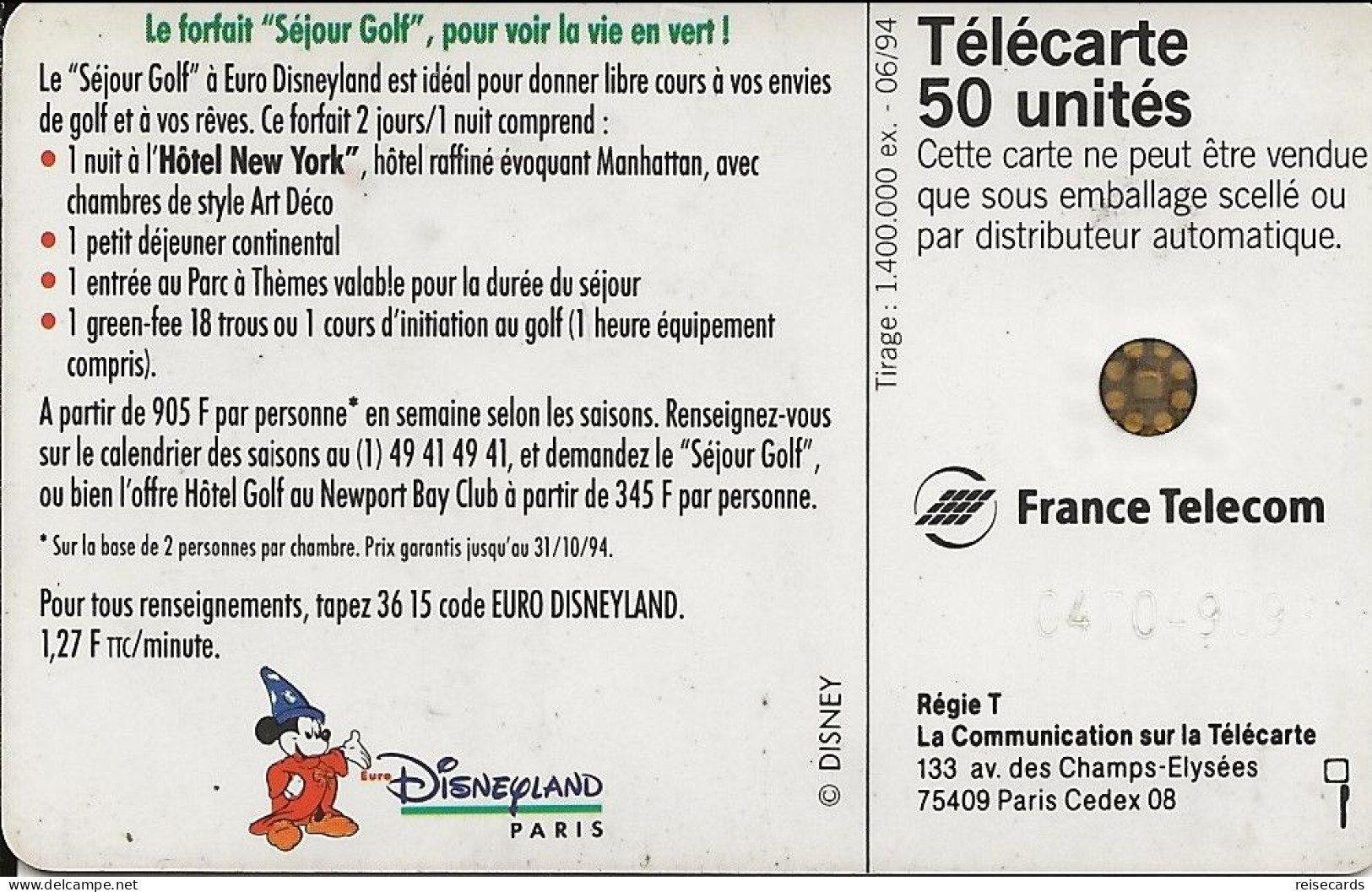 France: France Telecom 06/94 F483 Disneyland Paris - 1994