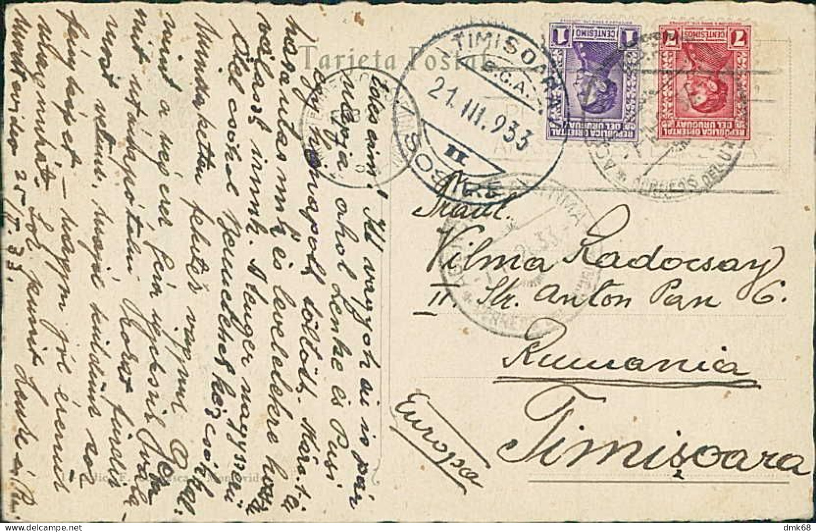 URUGUAY - MONTEVIDEO - PLAYA DE LOS POCITOS - MAILED TO ROMANIA 1933 / STAMPS (18167) - Uruguay