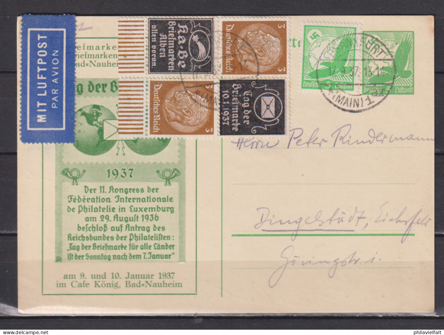Dt.Reich Privatganzsache Bad Nauheim Tag Der Briefmarke 1937 MiNo. PP 142C7 ZuF 4er-Bl. 513 Aufdruck Ka-Be , 529 - Privat-Ganzsachen