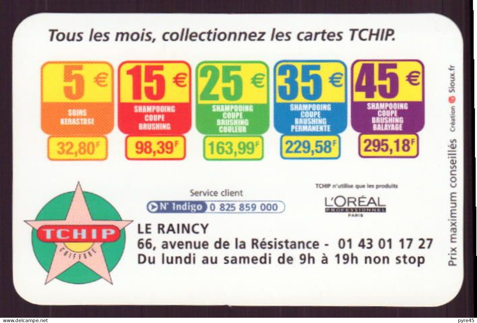 CARTE PUBLICITAIRE TCHIP LE RAINCY COIFFURE - Visitenkarten