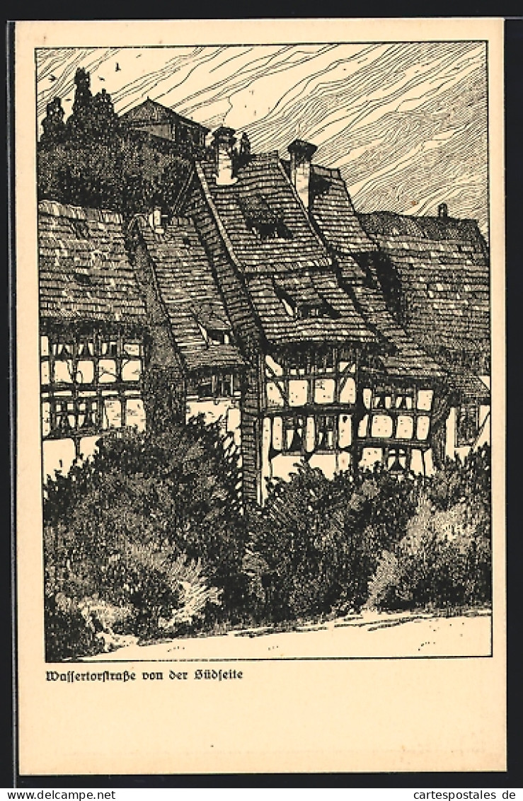 Künstler-AK Quedlinburg, Wassertorstrasse Von Der Südseite  - Quedlinburg