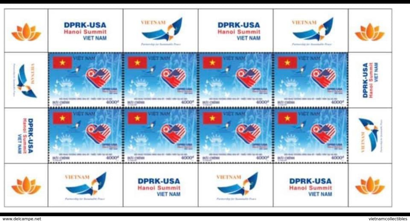 Vietnam Viet Nam MNH Perf Sheetlet 2019: US USA -DPRK N. Korea Summit In Hanoi / Bamboo / Architecture / Flag / Peace - Vietnam