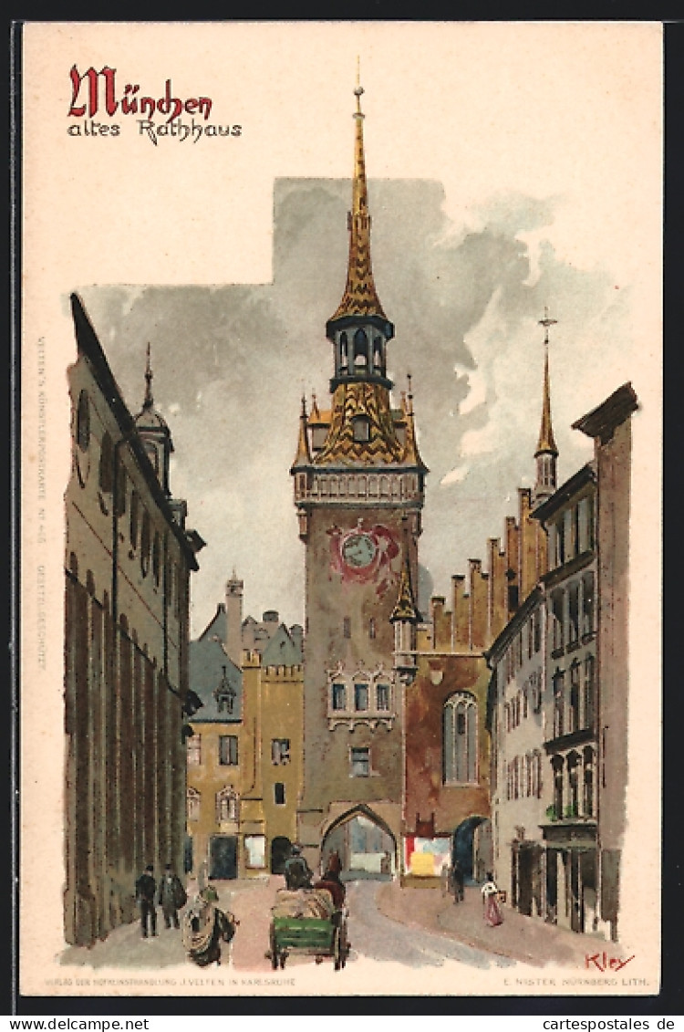 Künstler-AK Heinrich Kley: München, Altes Rathaus Mit Leuten  - Kley