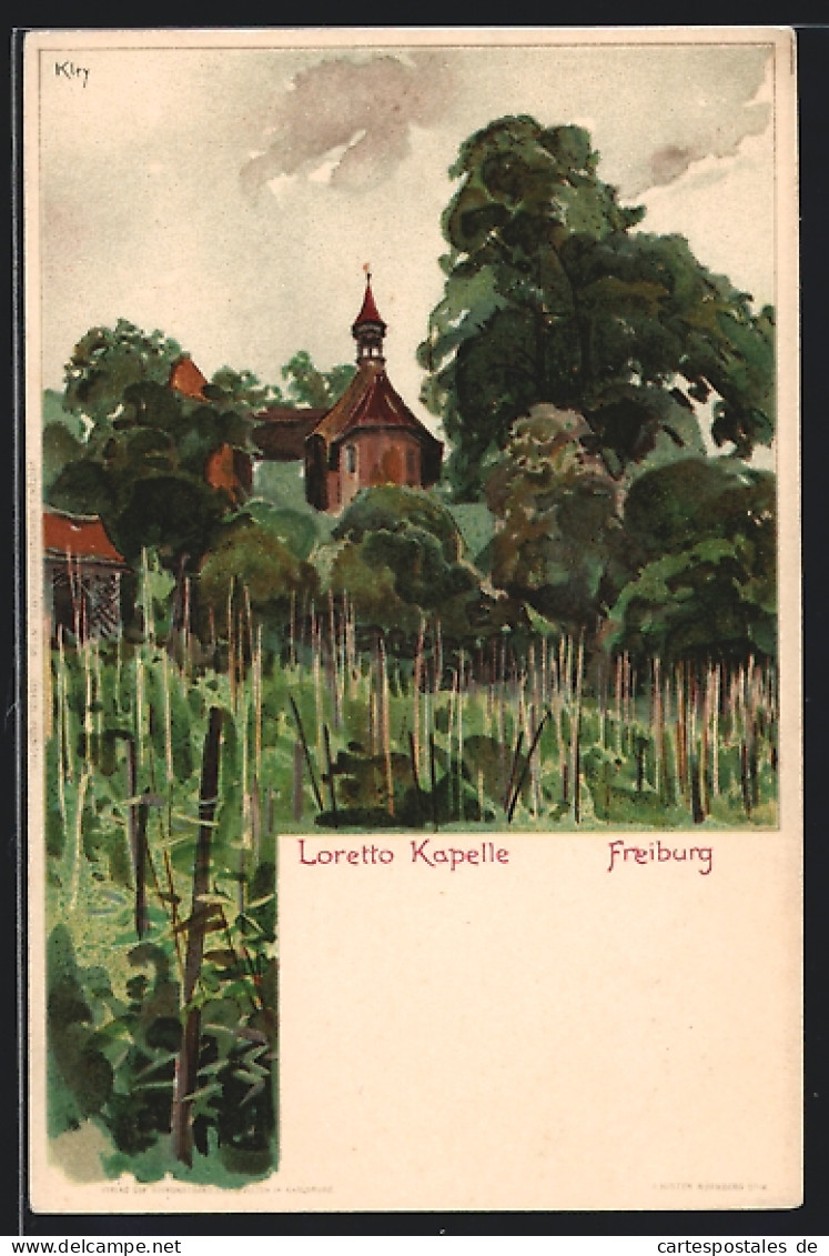 Lithographie Freiburg, Loretto Kapelle  - Kley