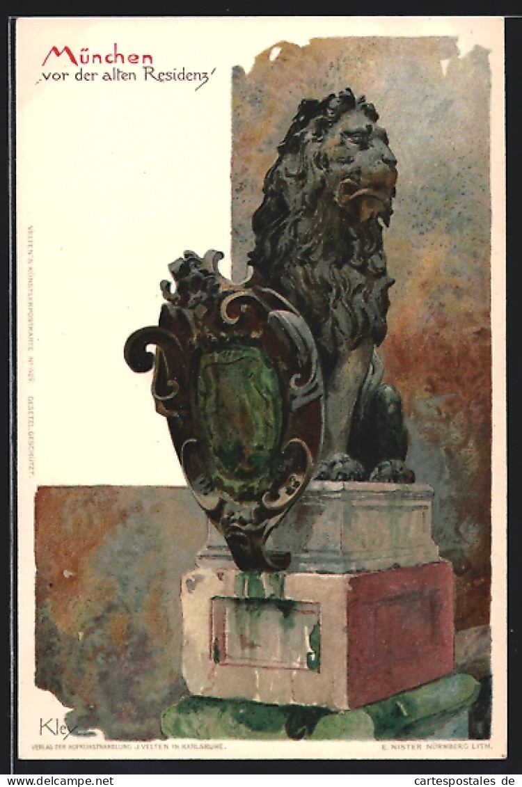 Künstler-AK Heinrich Kley: München, Löwen-Statue Vor Der Alten Residenz  - Kley