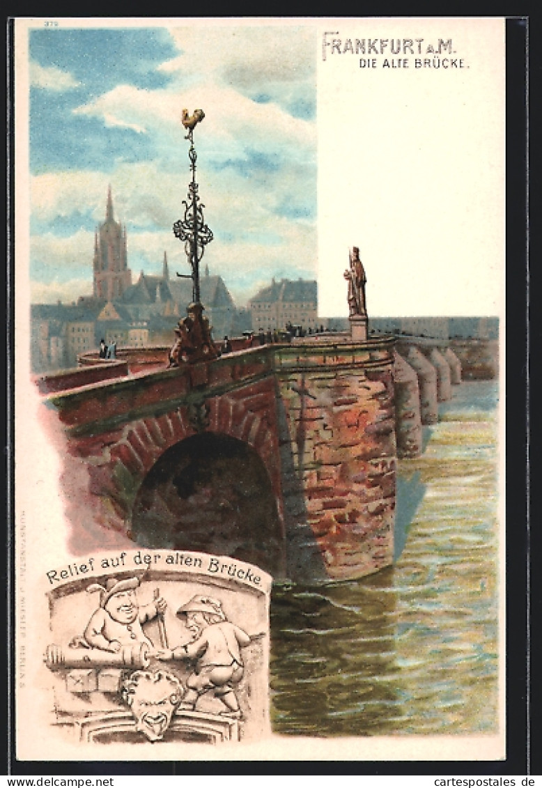 Lithographie Alt-Frankfurt, Die Alte Brücke Mit Relief  - Frankfurt A. Main