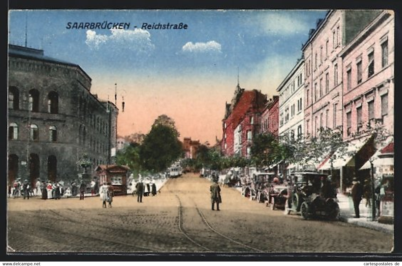 AK Saarbrücken, Reichstrasse Mit Strassenbahn  - Saarbruecken