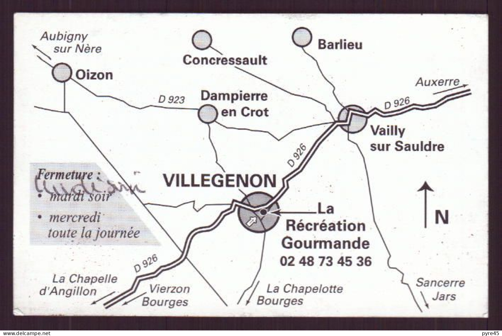 CARTE PUBLICITAIRE RESTAURANT LA RECREATION GOURMANDE A VILLEGENON - Visitenkarten