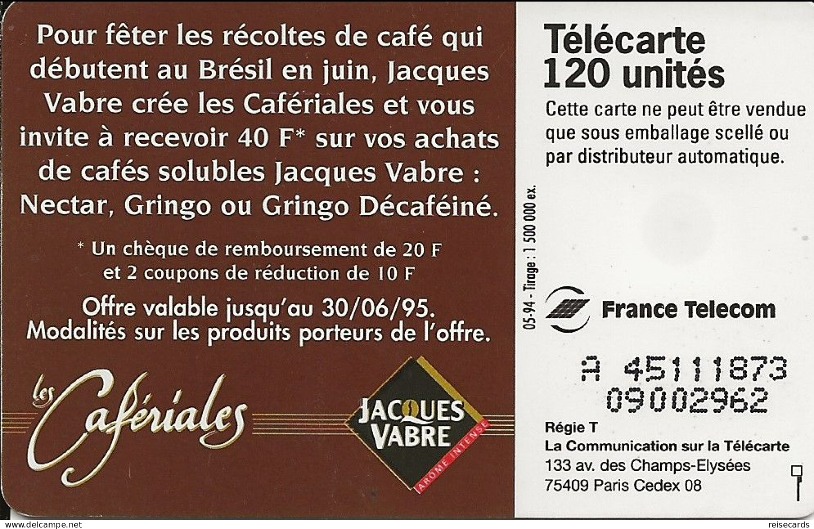 France: France Telecom 05/94 F470a 970.1 Jacques Vabre, Cafériales - 1994