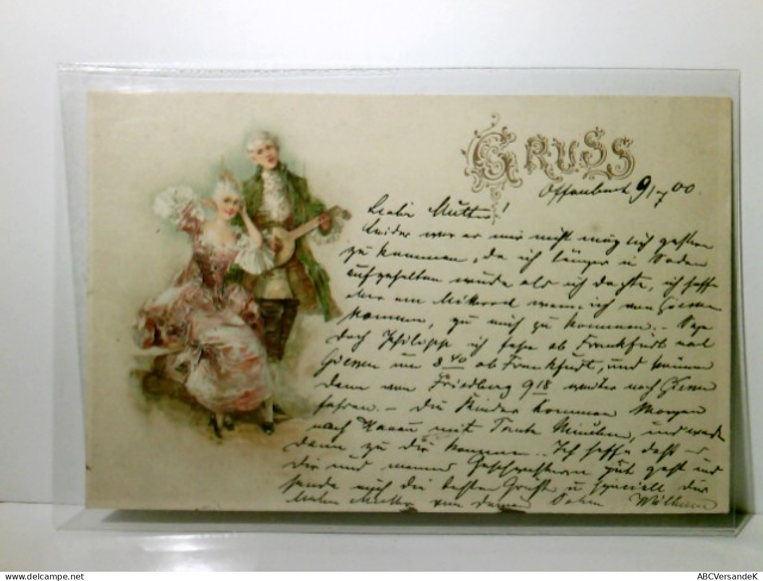 Nostalgie / Vintage. Alte Ansichtskarte / Postkarte Farbig, Gel. 1900. Pärchen Der Barock - Zeit. Poststempel - Ohne Zuordnung