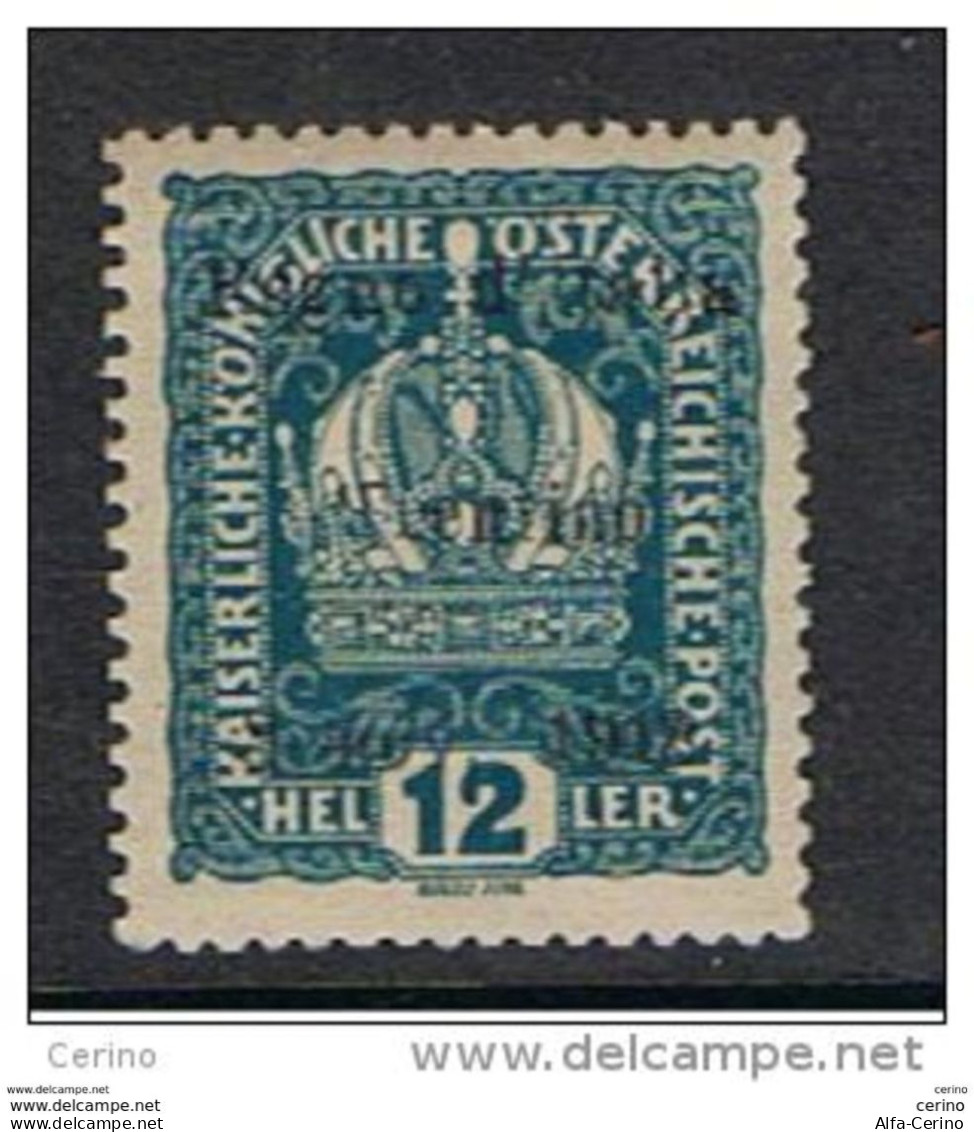 TRENTINO: 1918  SOPRASTAMPATO  -  12 H. VERDE  AZZURRO  L. -  TIMBRETTO  CD  -  SASS. 5  -  SPL - Trentin