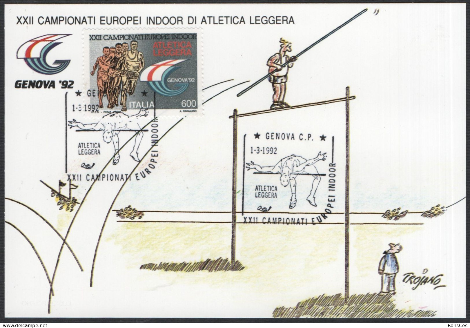 ATHLETICS - ITALIA GENOVA 1992 - XXII CAMPIONATI EUROPEI INDOOR D'ATLETICA LEGGERA - CARTOLINA UFFICIALE FIDAL - A - Atletica