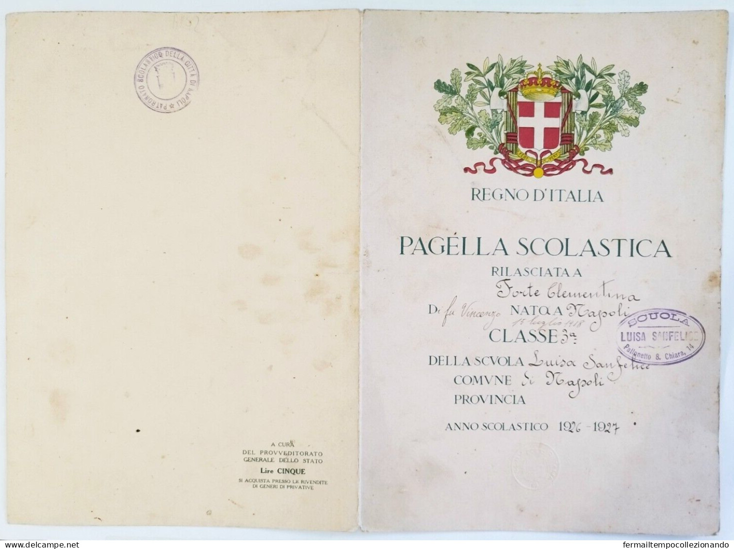 Bp52 Pagella Fascista Opera Balilla Regno D'italia Napoli 1927 - Diplômes & Bulletins Scolaires